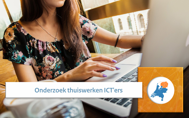 Beeld van vingers boven een toetsenbord van een laptop met de tekst 'Onderzoek thuiswerken ICT'ers'